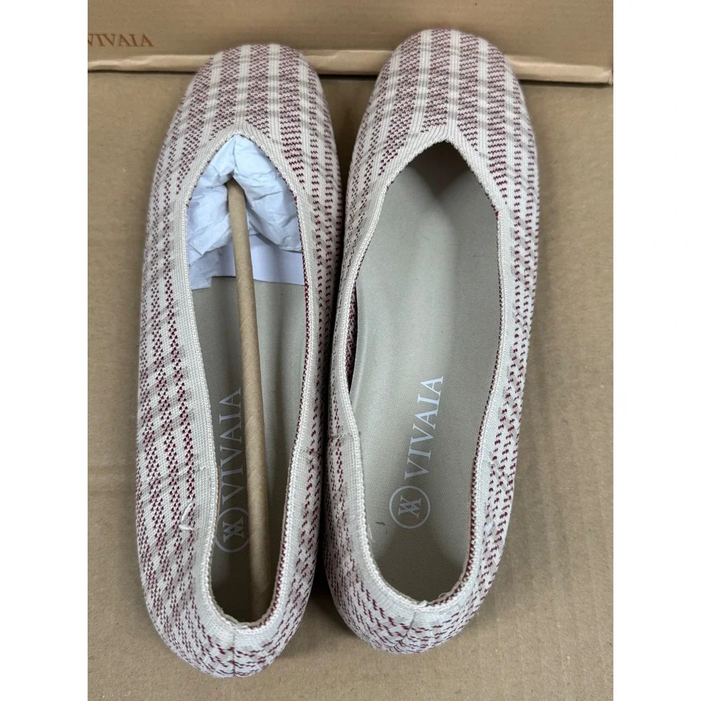 Vivaia Square‎ Toe Ballet Flats Red Cream Checkered  EU/39 US/8